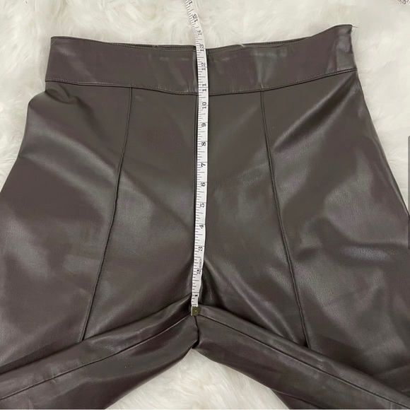 Zara Wide Leg Ankle Crop Faux Leather Pants Size Medium Brown - Picture 2 of 5